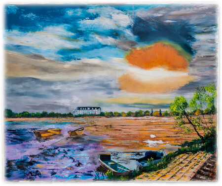 Ref:H492-La Loire &agrave; La M&eacute;nitr&eacute;-Huile sur toile: 54x65-500�