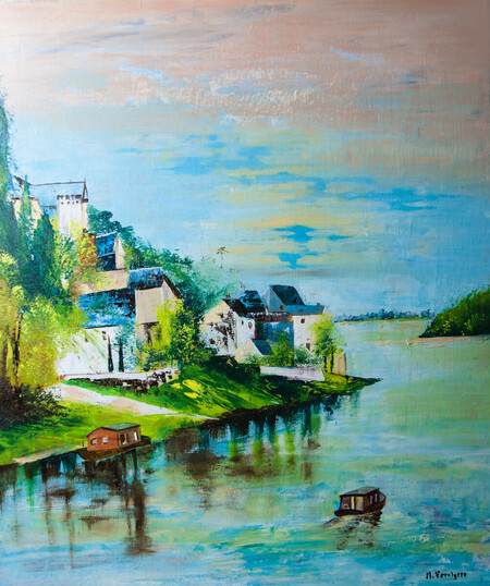 Ref:H496-La Loire &agrave; Candes-2-Huile sur toile:65x54-500�