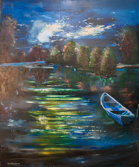 Ref:515-L'Authion au clair de lune-Huile sur toile:65x54-500�