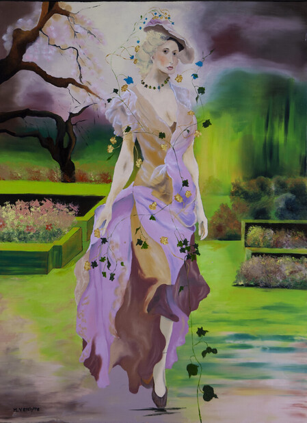 Ref:H557-Amie des jardins-Huile sur toile: 80x60-700�