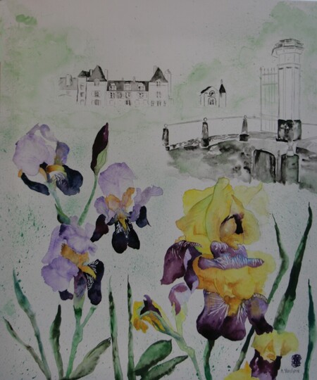 R&eacute;f: A493-Des invit&eacute;s au ch&acirc;teau-Aquarelle-60x50-Arches-350�