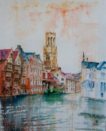 A455-Bruges par les canaux N&deg;17-Aquarelle: 81x65-450�